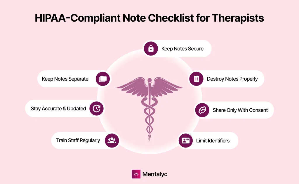 HIPAA-Compliant Note Checklist for Therapists