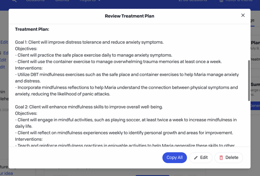 Treatment Planning & Progress