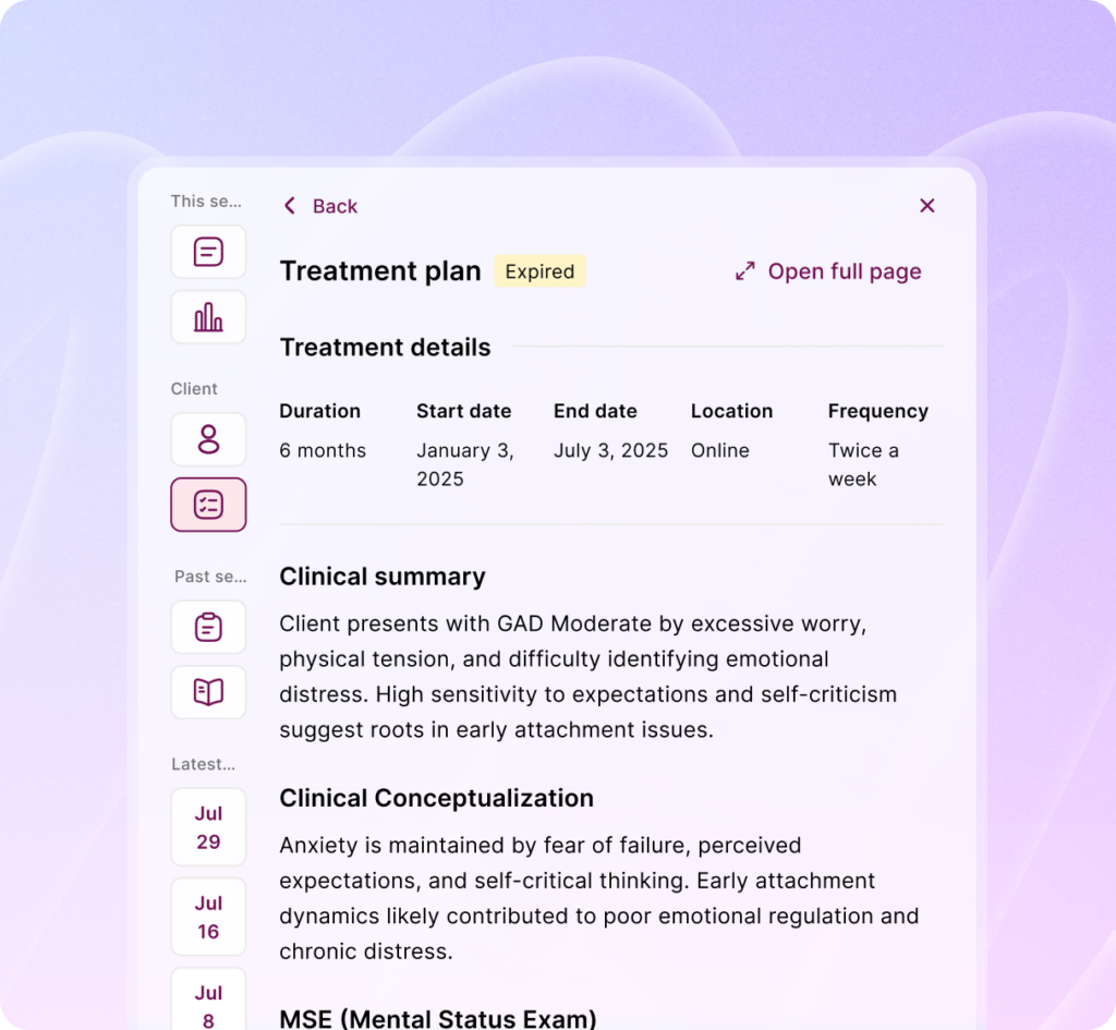 Treatment plan examples