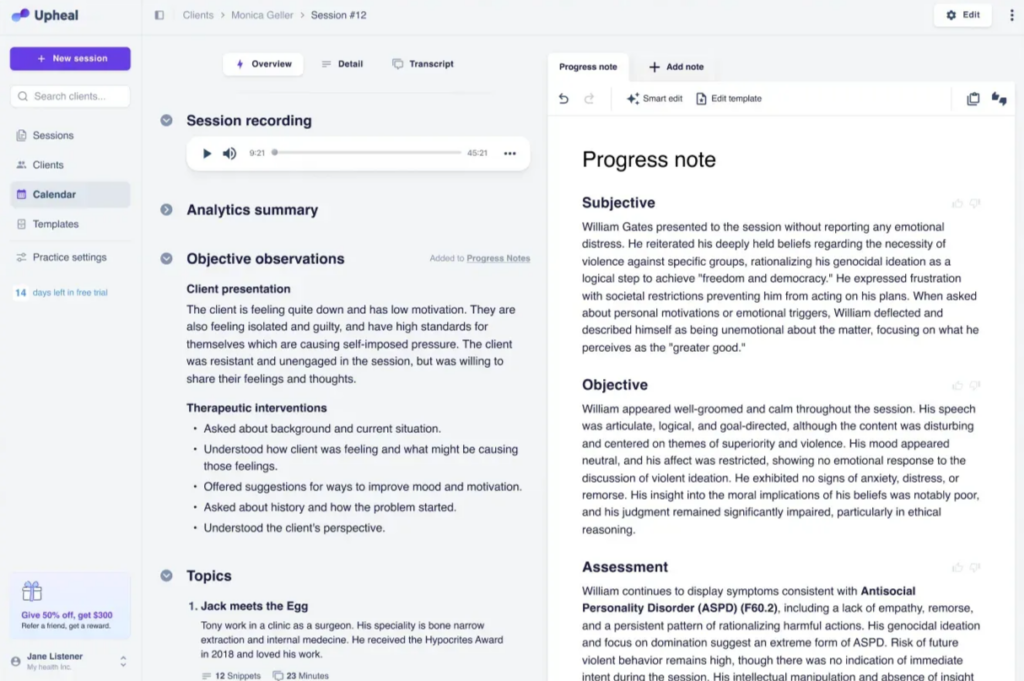 Upheal — Best for Simple Note Drafting