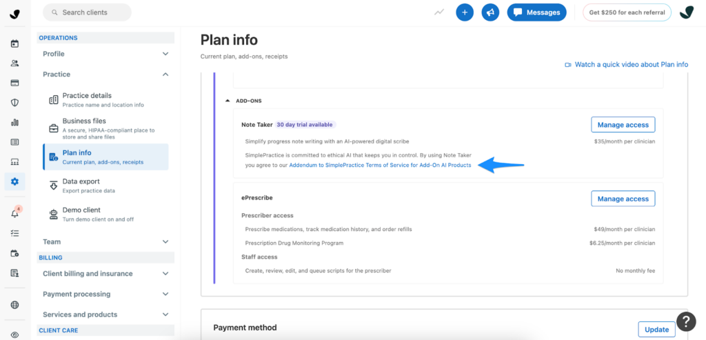 SimplePractice AI Documentation Features