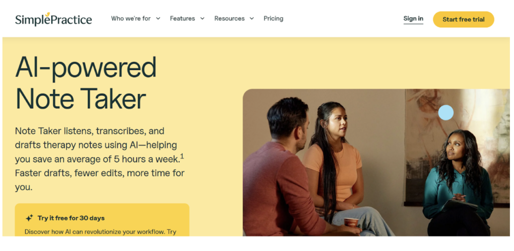 SimplePractice AI Note Taker (Add-On) — Best for EHR Users Wanting Minimal Setup