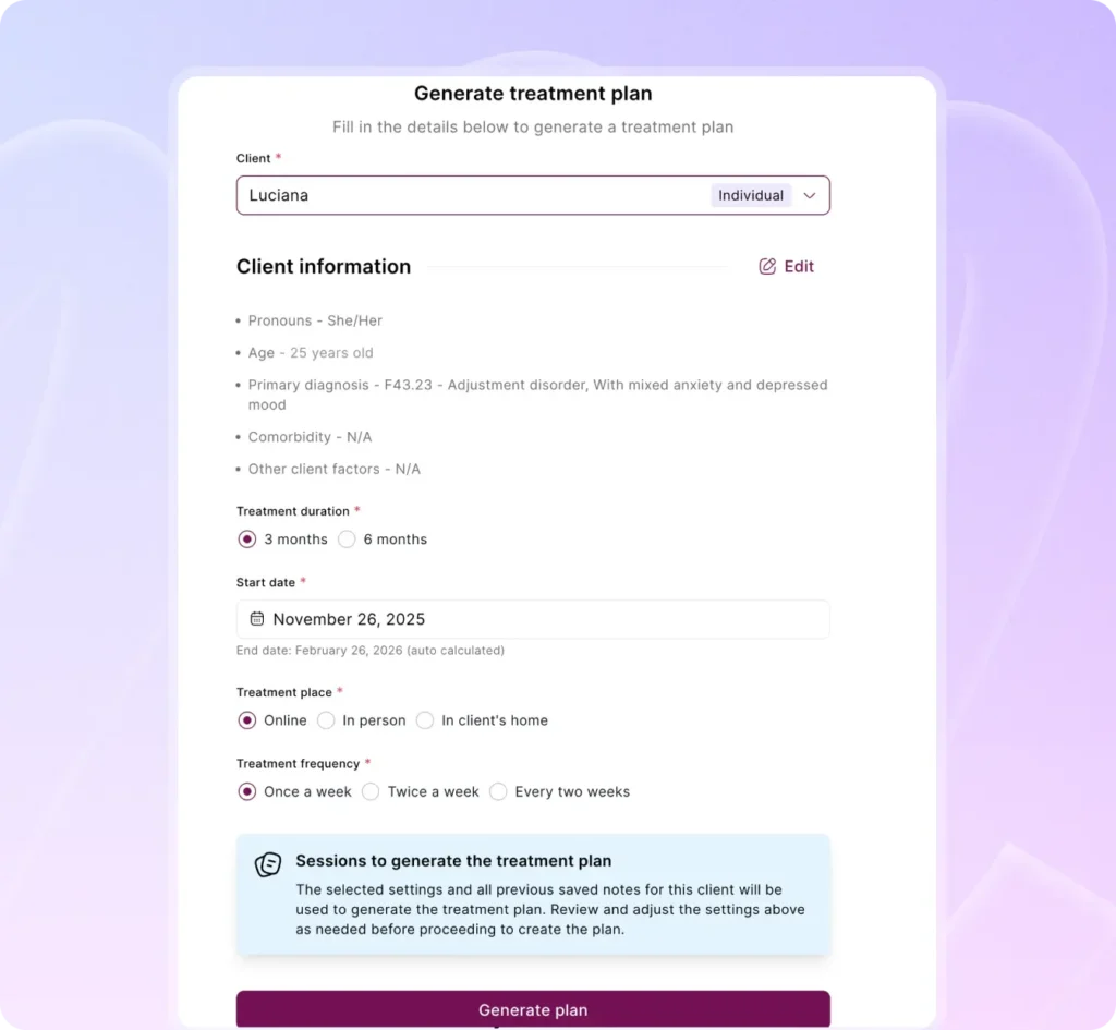 Mentalyc AI Treatmant Planner